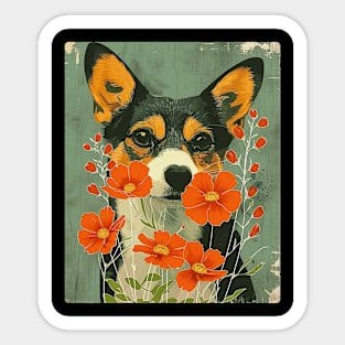 Welsh Corgi  dog Flowers Photo Art Design For Dog Onwer Sticker